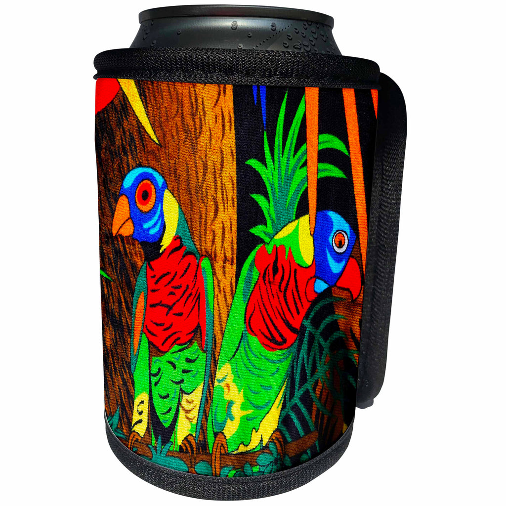 3dRose Spiritual Awakenings-Animals - Colorful Amazon Parrots with jungle background - Can Cooler Bottle Wrap (cc_214645)