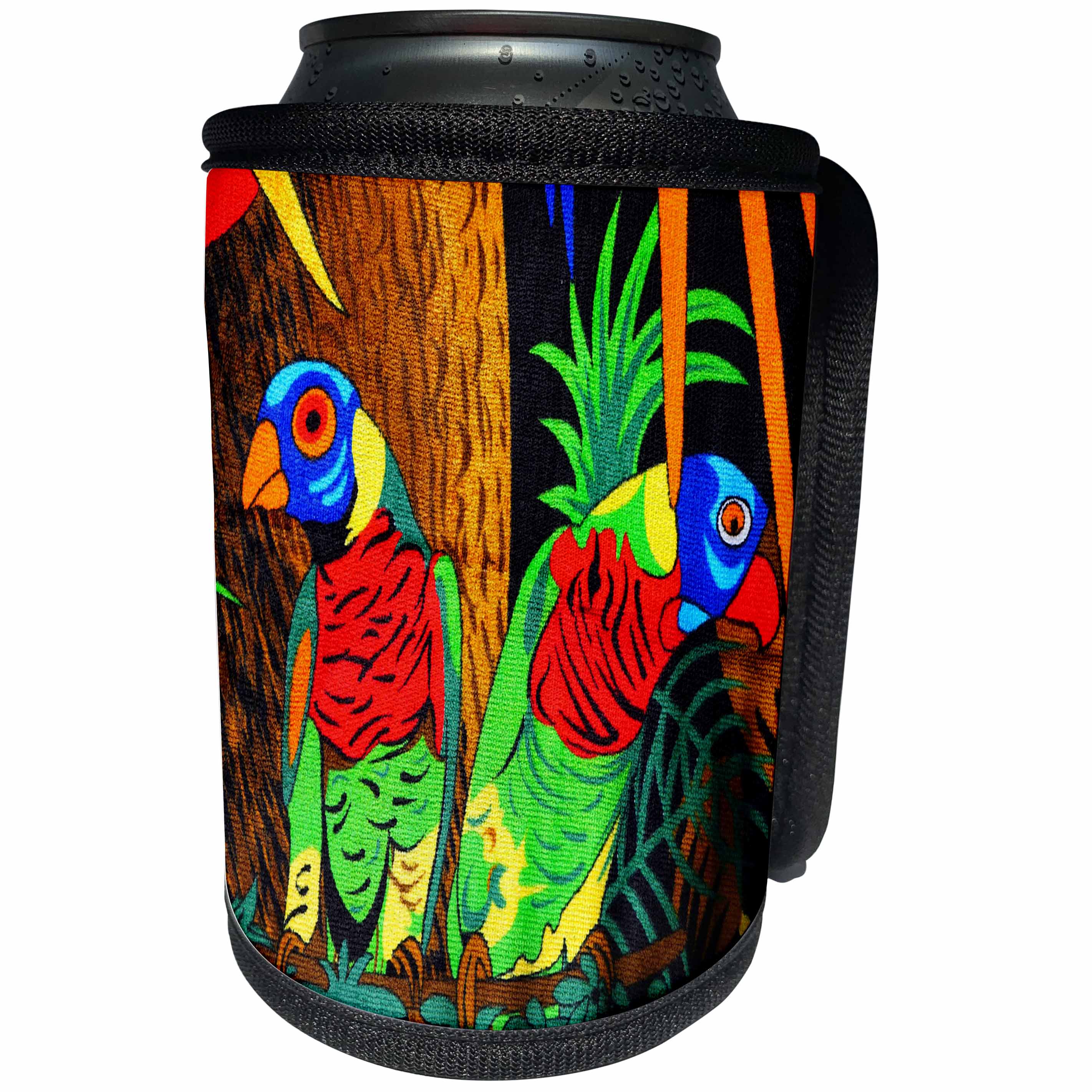 3dRose Spiritual Awakenings-Animals - Colorful Amazon Parrots with jungle background - Can Cooler Bottle Wrap (cc_214645)