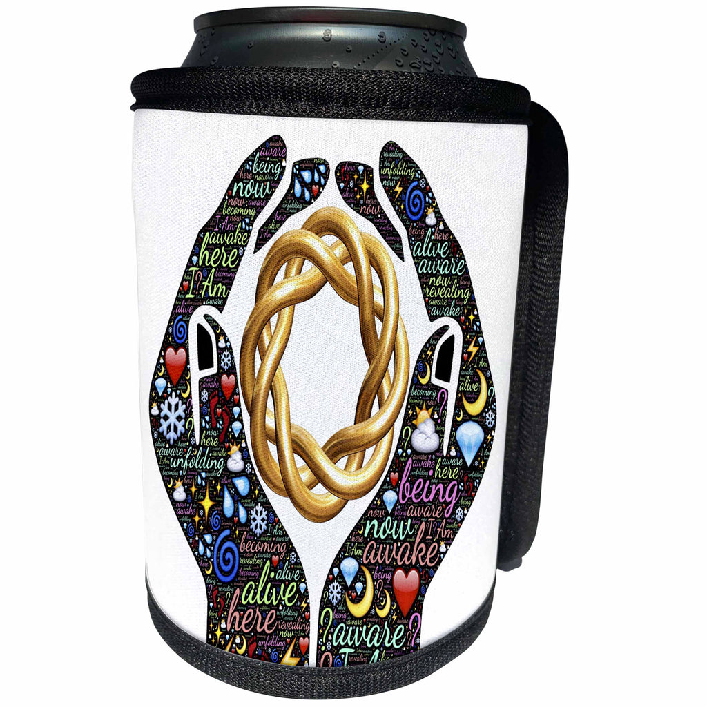 3dRose Spiritual Awakenings-Sayings and Slogans - Motivational cupped hands with sayings and spiral chain - Can Cooler Bottle Wrap (cc_214648)