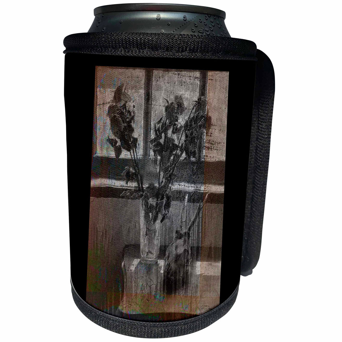 3dRose mimulux Dark Art - Nature Morte stillife skull animal roses black and white grunge grey deerskull dried roses darkart - Can Cooler Bottle Wrap (cc_21465)