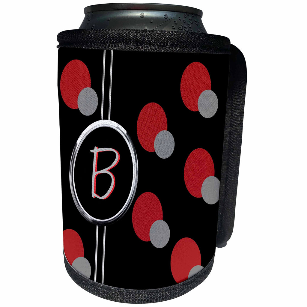 3dRose Charlyn Woodruff - CW Designs Monogram - Circles - Modern Geometric Black Red Grey Circle Pattern Monogram Letter B - Can Cooler Bottle Wrap (cc_215245)