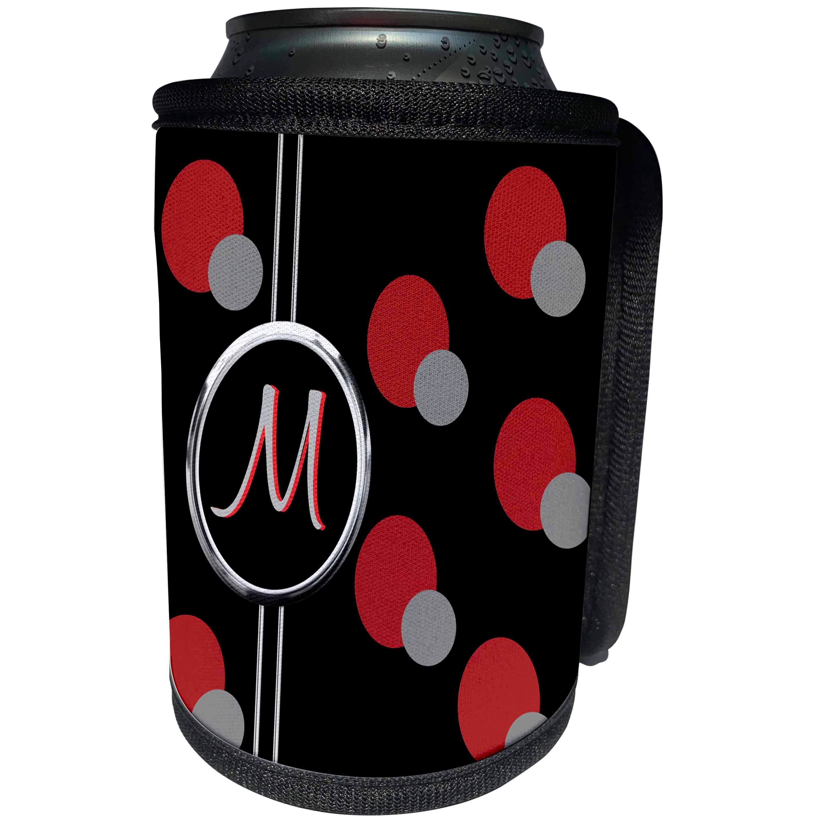 3dRose Charlyn Woodruff - CW Designs Monogram - Circles - Modern Geometric Black Red Grey Circle Pattern Monogram Letter M - Can Cooler Bottle Wrap (cc_215256)
