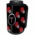 3dRose Charlyn Woodruff - CW Designs Monogram - Circles - Modern Geometric Black Red Grey Circle Pattern Monogram Letter T - Can Cooler Bottle Wrap (cc_215263)