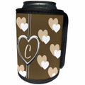 3dRose Charlyn Woodruff - CW Designs Monogram - Hearts - Elegant Geometric Earth Tone Hearts Pattern Monogram Letter C - Can Cooler Bottle Wrap (cc_215272)