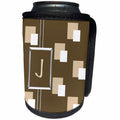 3dRose Charlyn Woodruff - CW Designs Monogram - Squares - Elegant Geometric Earth Tone Squares Pattern Monogram Letter J - Can Cooler Bottle Wrap (cc_215305)