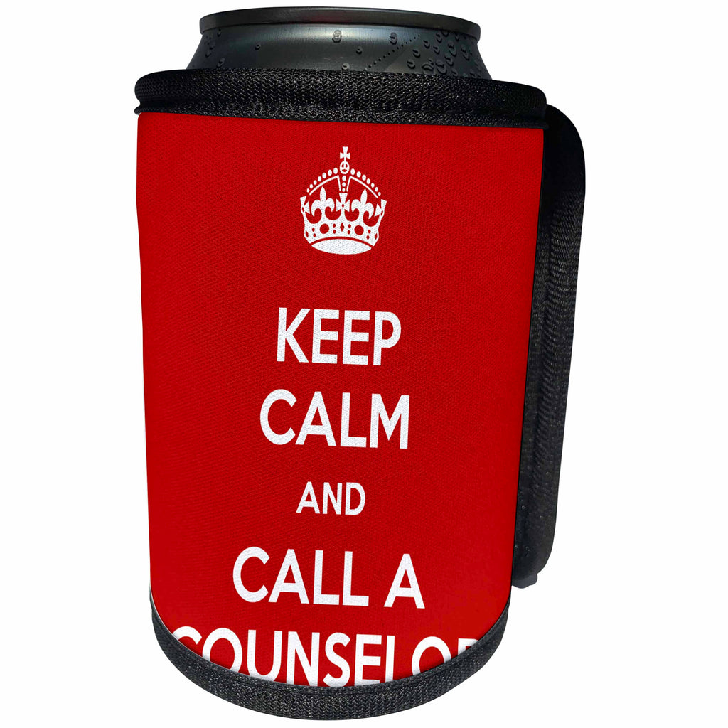 3dRose EvaDane - Quotes - Keep Calm And Call A Counselor Red - Can Cooler Bottle Wrap (cc_216312)