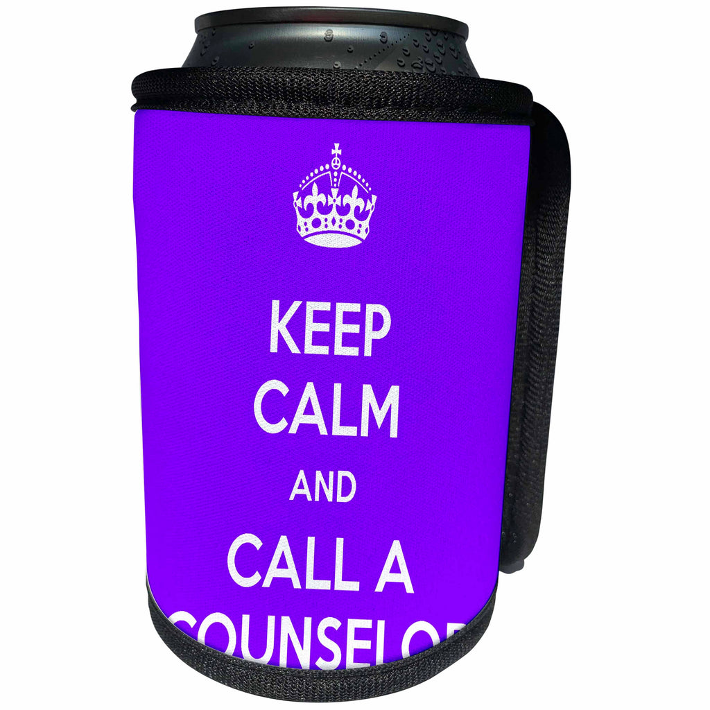 3dRose EvaDane - Quotes - Keep Calm And Call A Counselor Purple - Can Cooler Bottle Wrap (cc_216313)
