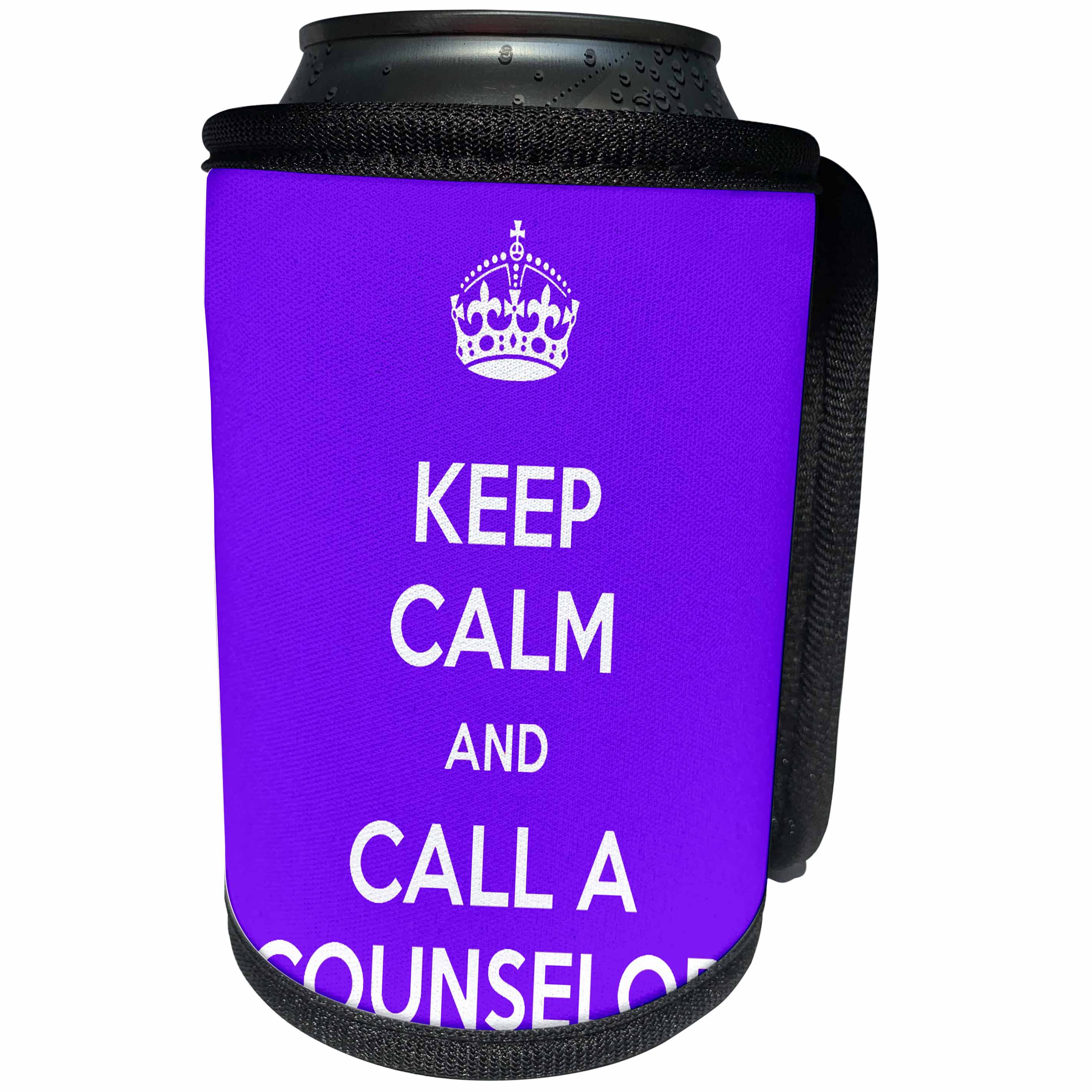 3dRose EvaDane - Quotes - Keep Calm And Call A Counselor Purple - Can Cooler Bottle Wrap (cc_216313)