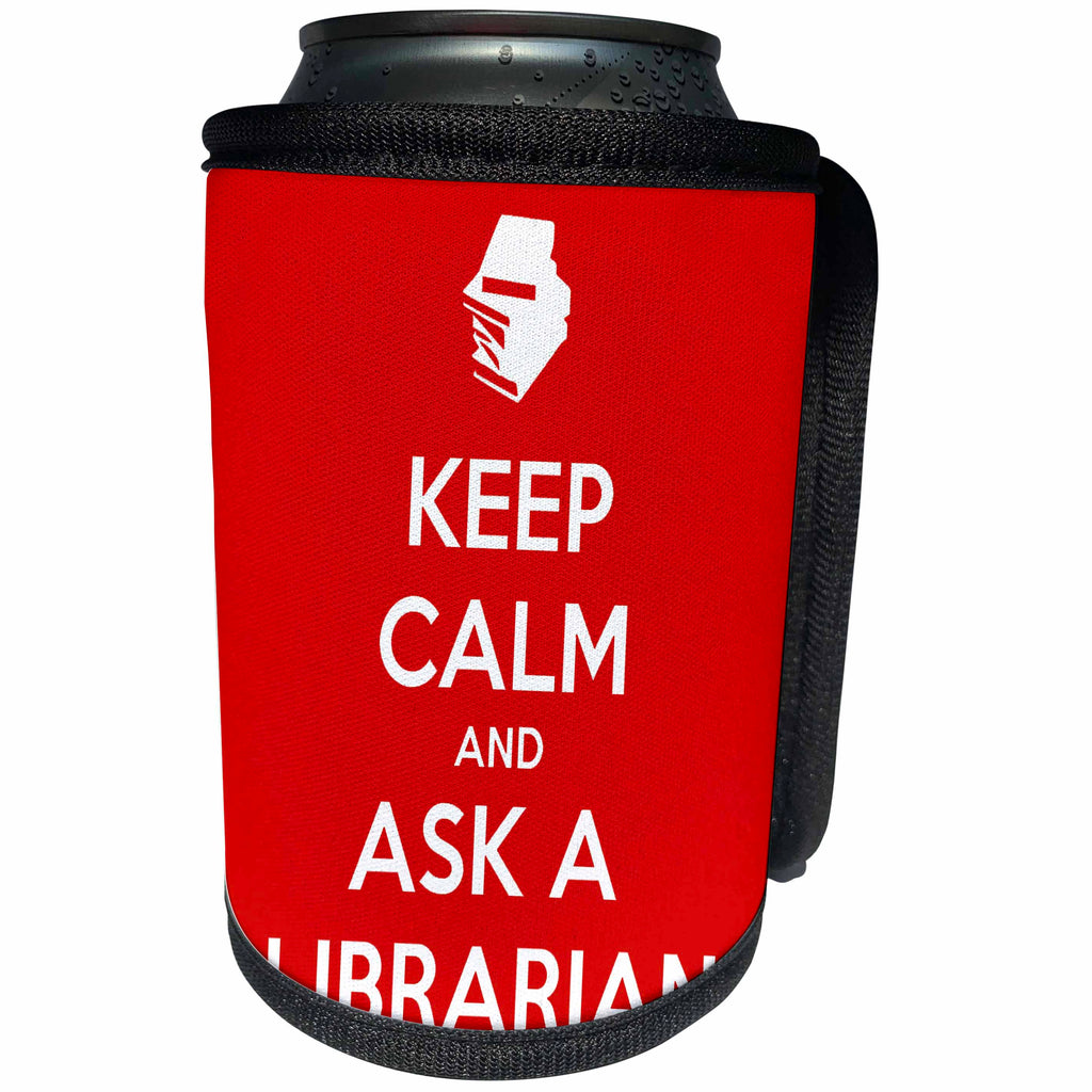 3dRose EvaDane - Quotes - Keep Calm And Ask A Librarian Red - Can Cooler Bottle Wrap (cc_216320)