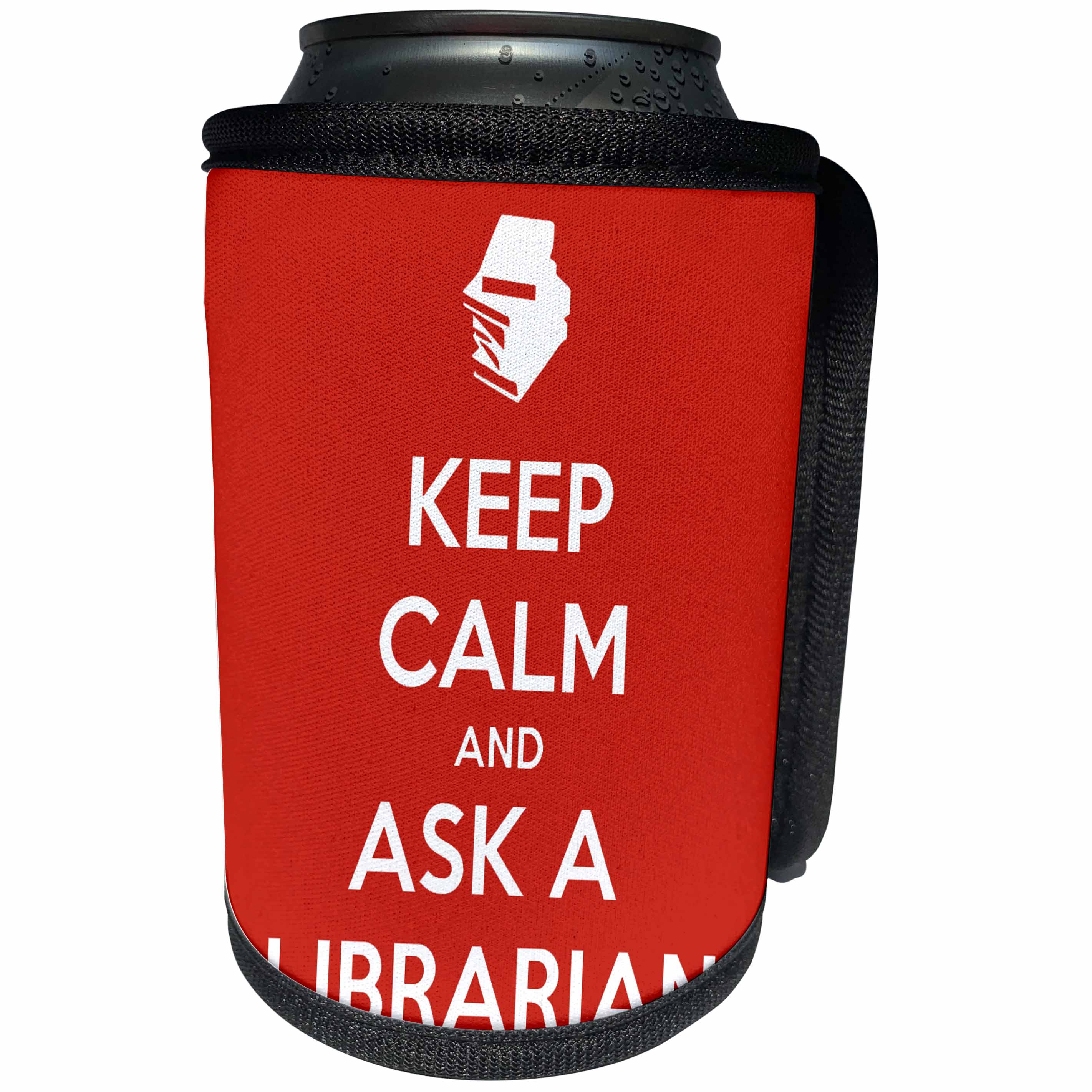 3dRose EvaDane - Quotes - Keep Calm And Ask A Librarian Red - Can Cooler Bottle Wrap (cc_216320)