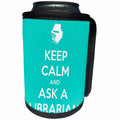 3dRose EvaDane - Quotes - Keep Calm And Ask A Librarian Turquoise - Can Cooler Bottle Wrap (cc_216321)