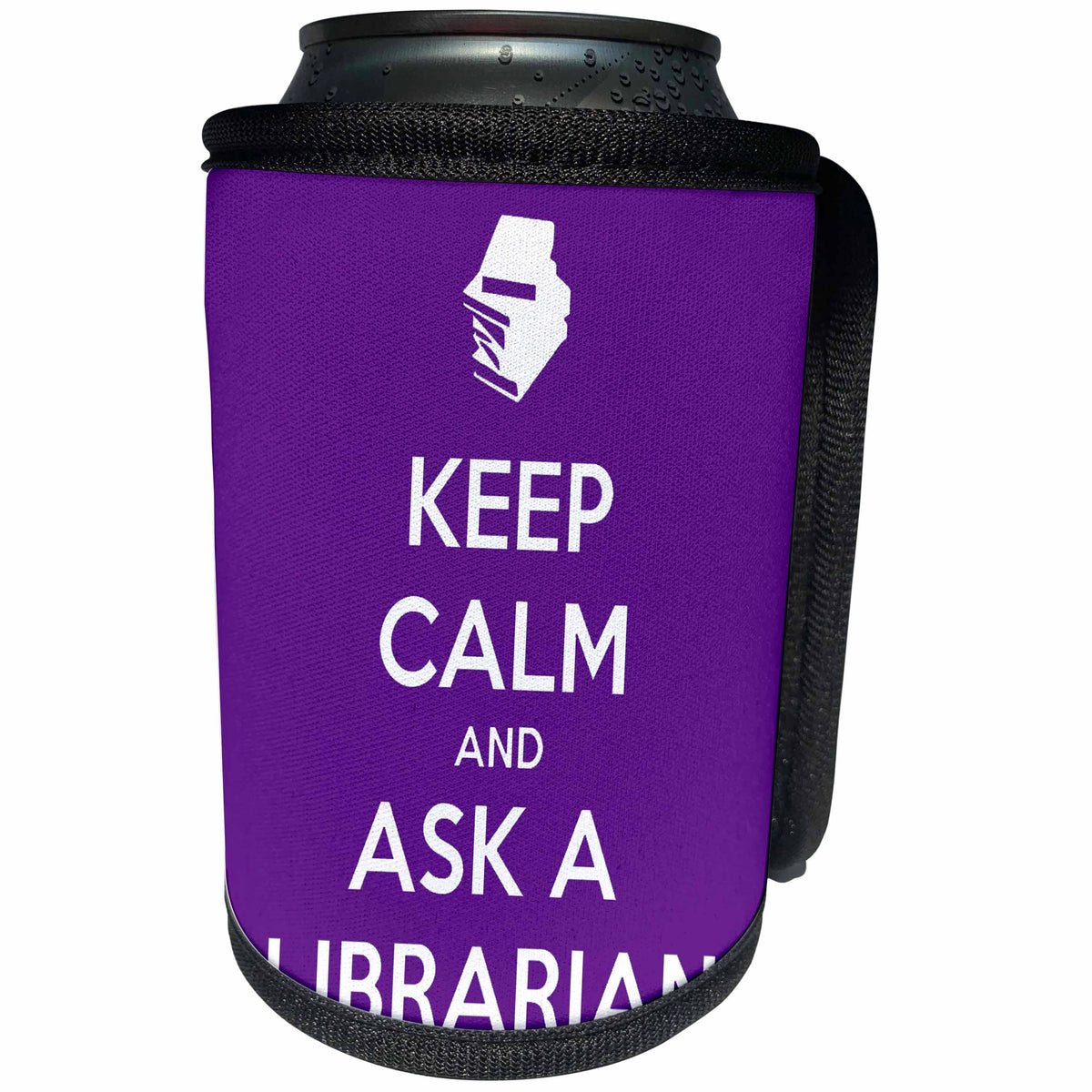 3dRose EvaDane - Quotes - Keep Calm And Ask A Librarian Purple - Can Cooler Bottle Wrap (cc_216322)