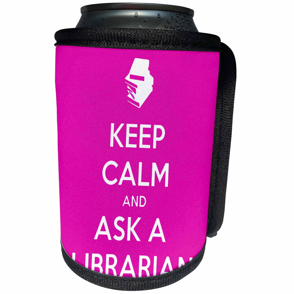 3dRose EvaDane - Quotes - Keep Calm And Ask A Librarian Pink - Can Cooler Bottle Wrap (cc_216323)