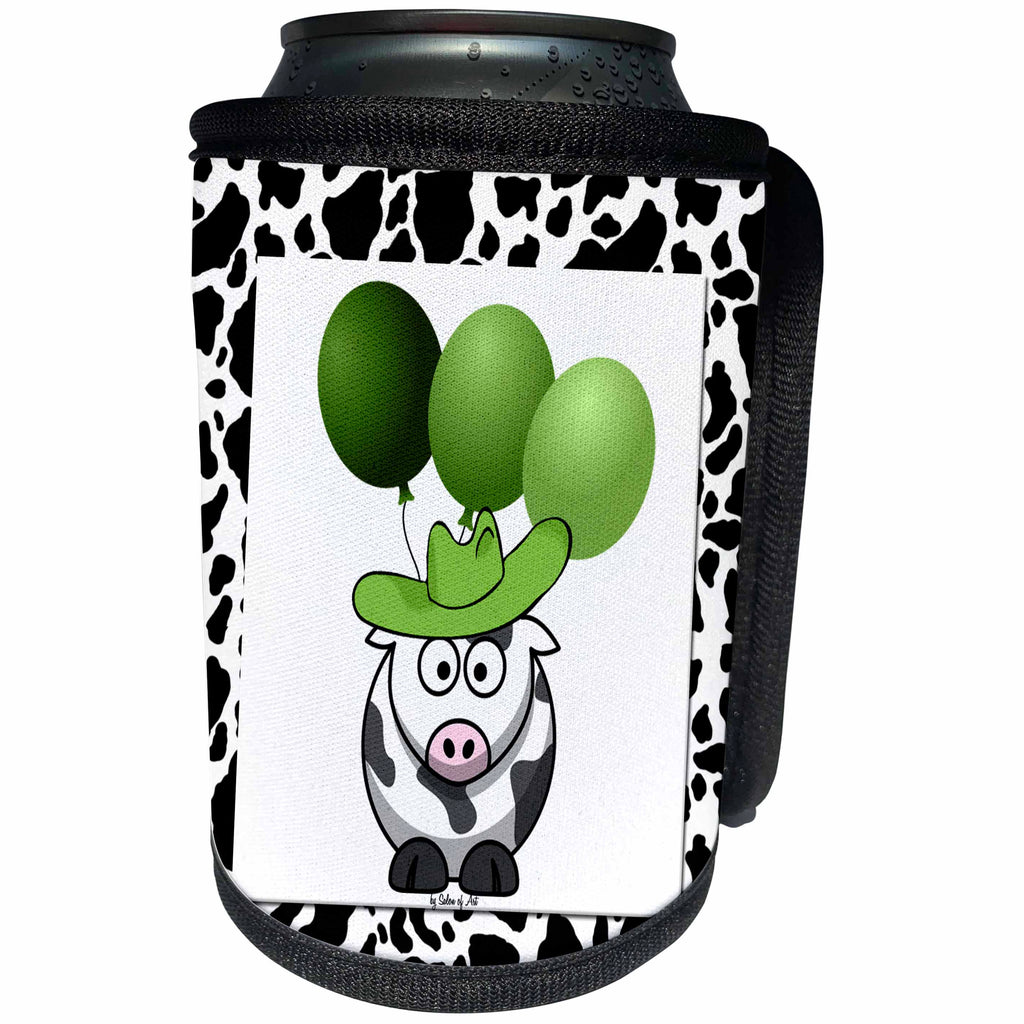 3dRose Doreen Erhardt Baby Designs - Western Cow Print with Green Balloons - Can Cooler Bottle Wrap (cc_21783)