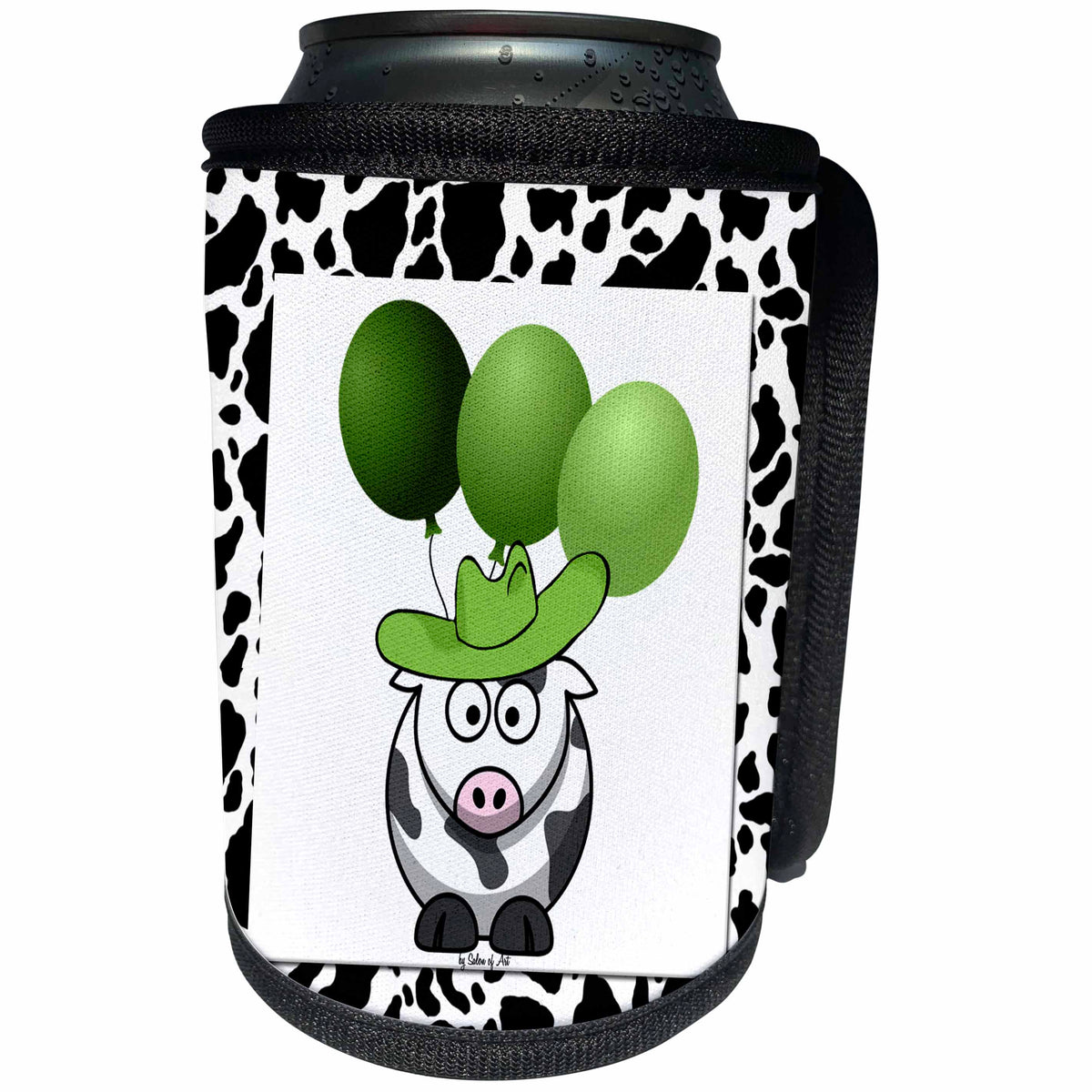 3dRose Doreen Erhardt Baby Designs - Western Cow Print with Green Balloons - Can Cooler Bottle Wrap (cc_21783)