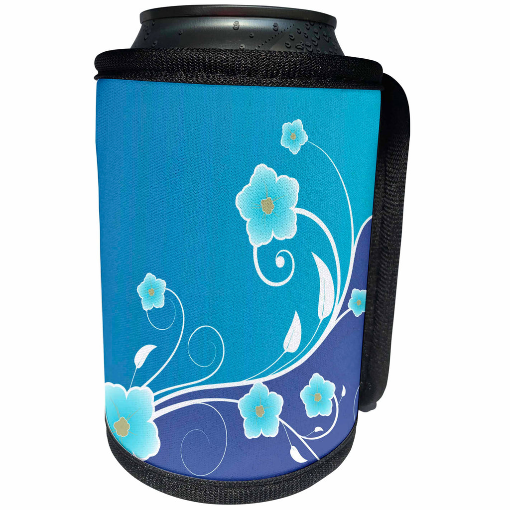 3dRose Anne Marie Baugh Patterns - Light Blue and Periwinkle Flowers and Flourish - Can Cooler Bottle Wrap (cc_217830)