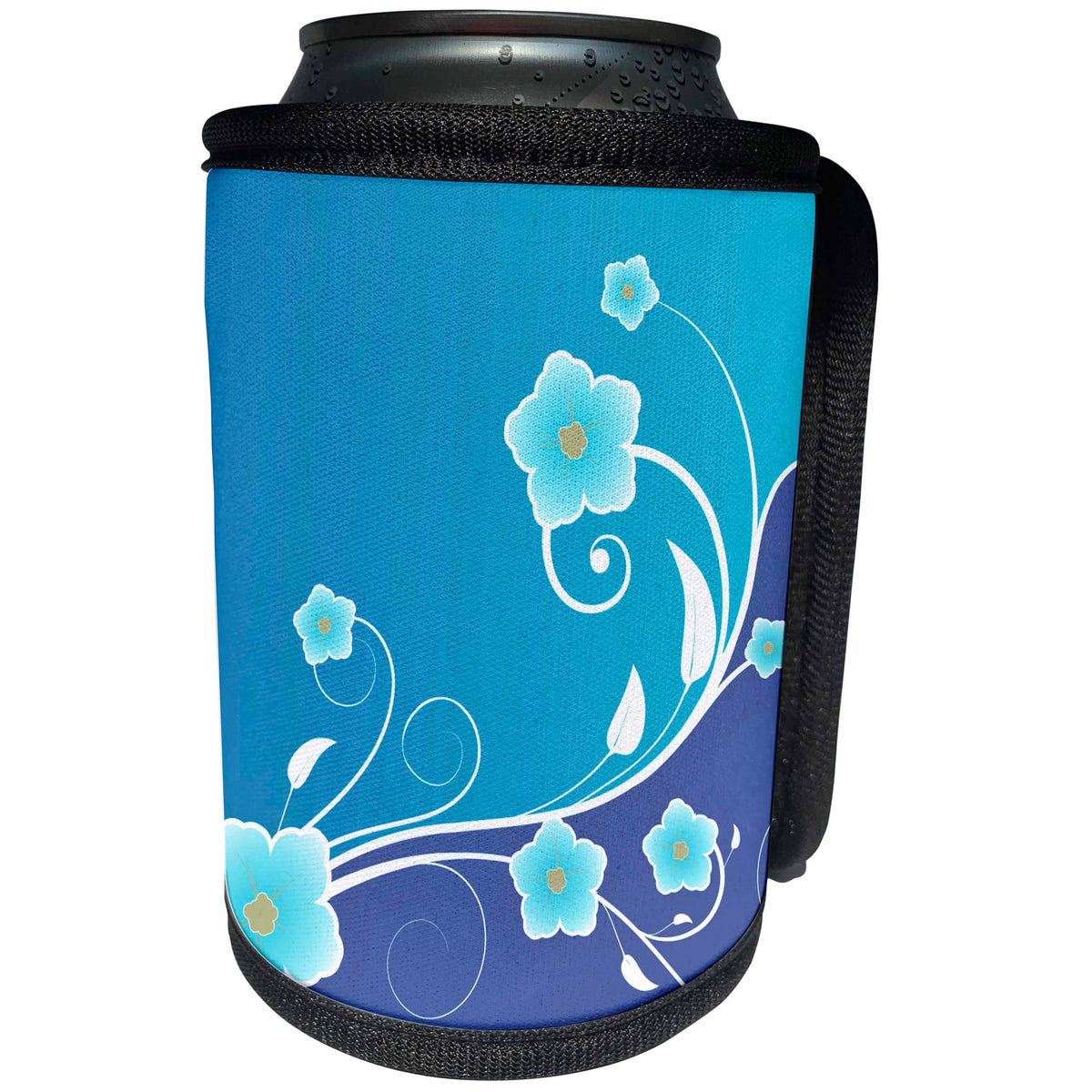 3dRose Anne Marie Baugh Patterns - Light Blue and Periwinkle Flowers and Flourish - Can Cooler Bottle Wrap (cc_217830)