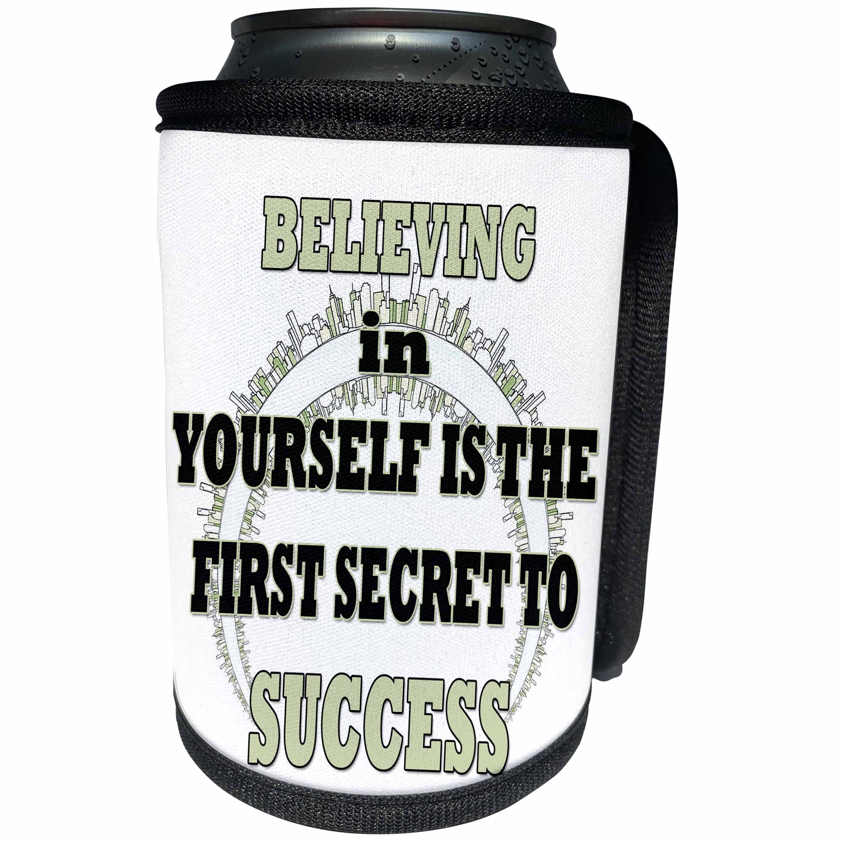 3dRose RinaPiro - Inspirational Quotes - Believing in yourself is the first secret to success. Wisdom quotes. - Can Cooler Bottle Wrap (cc_218219)