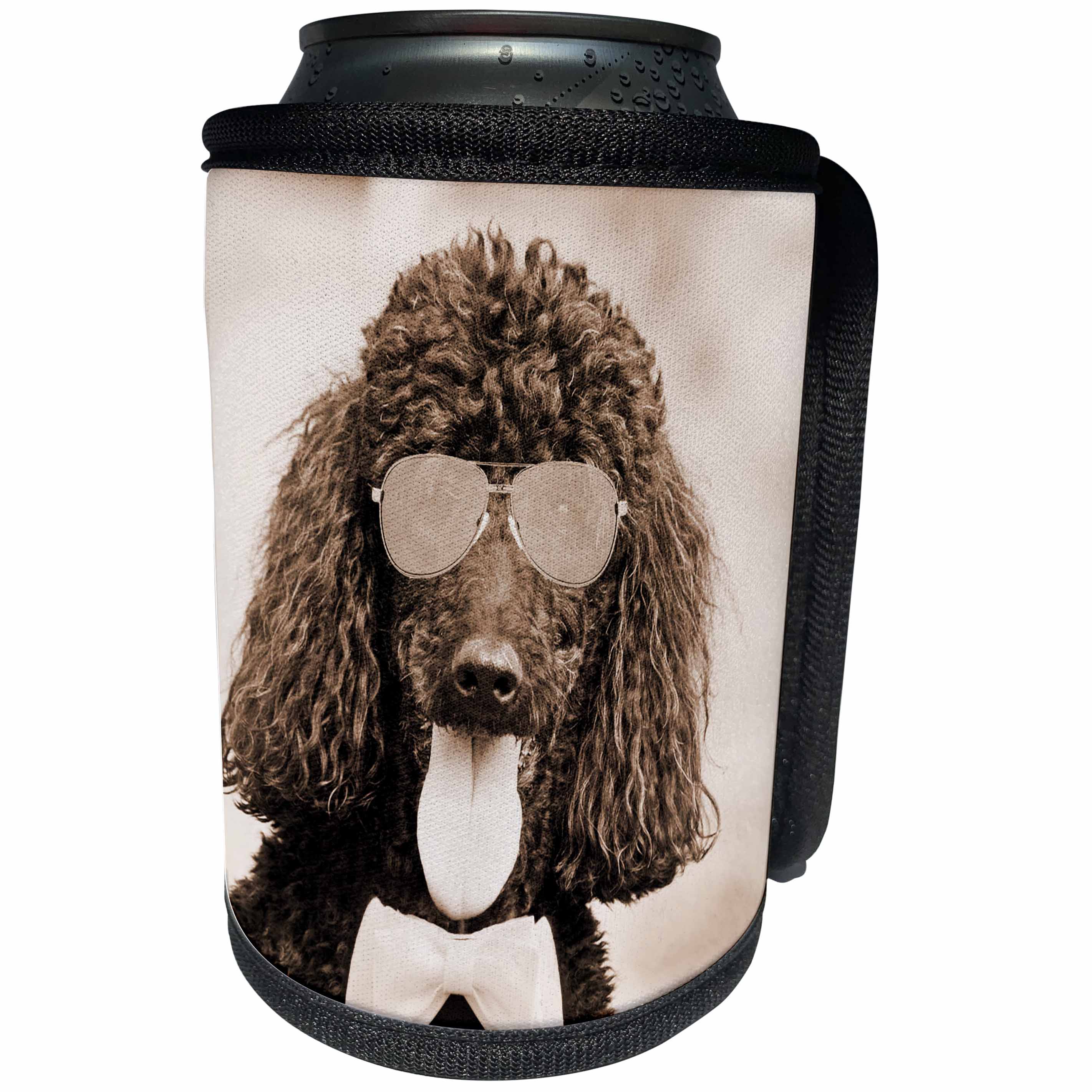 3dRose RinaPiro - Dogs - Cool Poodle wearing sunglasses and bow tie. Popular image. - Can Cooler Bottle Wrap (cc_218220)