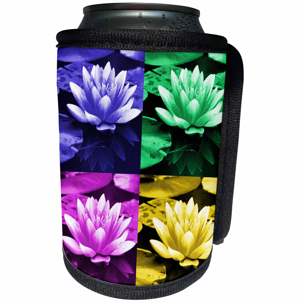 3dRose RinaPiro - Flowers - Water lily flower. Purple. Pink. Green. Yellow. Popular image. - Can Cooler Bottle Wrap (cc_218227)