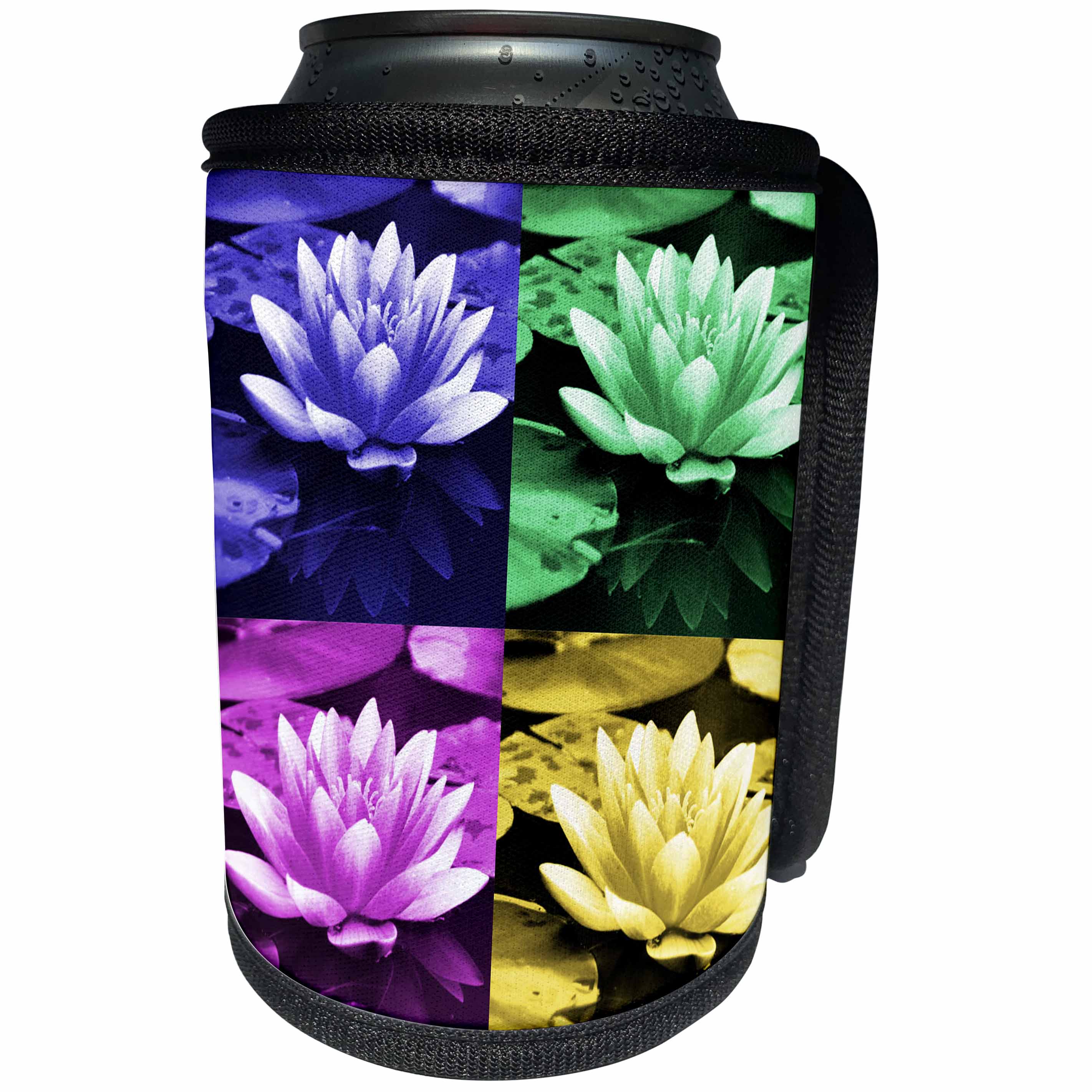 3dRose RinaPiro - Flowers - Water lily flower. Purple. Pink. Green. Yellow. Popular image. - Can Cooler Bottle Wrap (cc_218227)