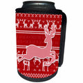 3dRose Doreen Erhardt Christmas Collection - Red and White Christmas Sweater Pattern with Candy Stripe Reindeer - Can Cooler Bottle Wrap (cc_218252)