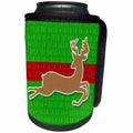 3dRose Doreen Erhardt Christmas Collection - Red and Green Christmas Deck the Halls with Striped Flying Reindeer - Can Cooler Bottle Wrap (cc_218254)