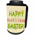3dRose Beverly Turner Easter Design and Photography - Happy Easter Grass Words, Bunnies, Eggs, Chicks Flowers, Yellow - Can Cooler Bottle Wrap (cc_218255)