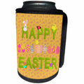 3dRose Beverly Turner Easter Design and Photography - Happy Easter Grass Words, Bunnies, Eggs, Chicks Flowers, Peach - Can Cooler Bottle Wrap (cc_218259)