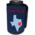 3dRose Beverly Turner I Love - I Love Texas with a Heart on the State, Blue and Red - Can Cooler Bottle Wrap (cc_218262)