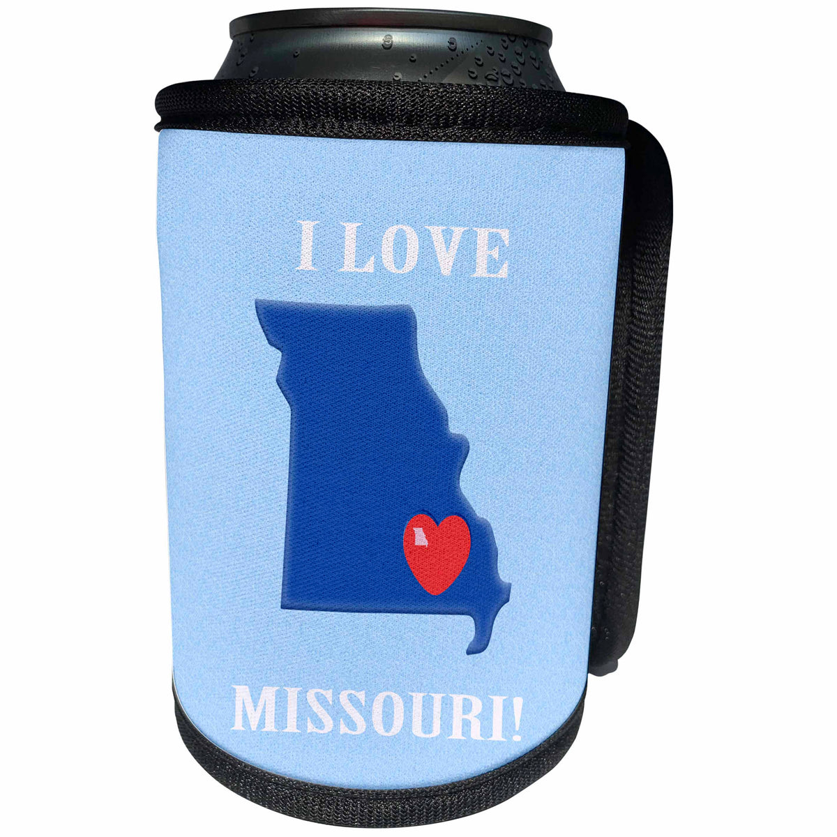 3dRose Beverly Turner I Love - I Love Missouri with a Heart on the State, Blue and Red - Can Cooler Bottle Wrap (cc_218267)