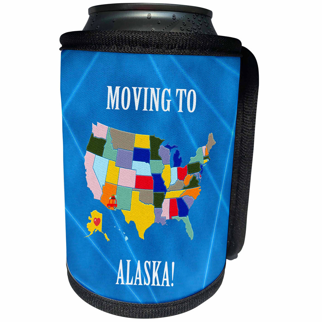 3dRose Beverly Turner Moving to - United States Map, Moving to Alaska, Heart and Car with Luggage - Can Cooler Bottle Wrap (cc_218273)