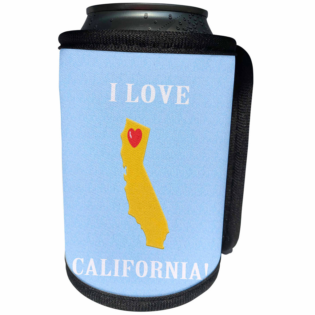 3dRose Beverly Turner I Love - I Love California with a Heart on the State, Blue, Yellow, and Red - Can Cooler Bottle Wrap (cc_218281)