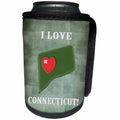 3dRose Beverly Turner I Love - I Love Connecticut with a Heart on the State, Shades of Green and Red - Can Cooler Bottle Wrap (cc_218285)