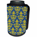 3dRose Russ Billington Patterns - Large Damask Pattern in Blue and Yellow - Can Cooler Bottle Wrap (cc_219041)