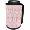 3dRose Russ Billington Designs - Pretty French Country Damask in white over pink stripe - Can Cooler Bottle Wrap (cc_219043)