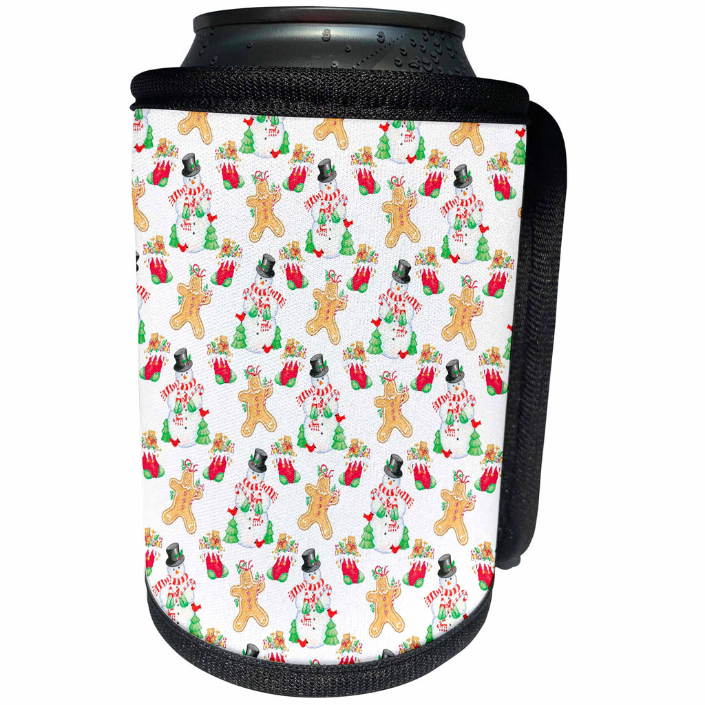3dRose Russ Billington Christmas Designs - Cute Snowman, Gingerbread and stocking design - Can Cooler Bottle Wrap (cc_219046)