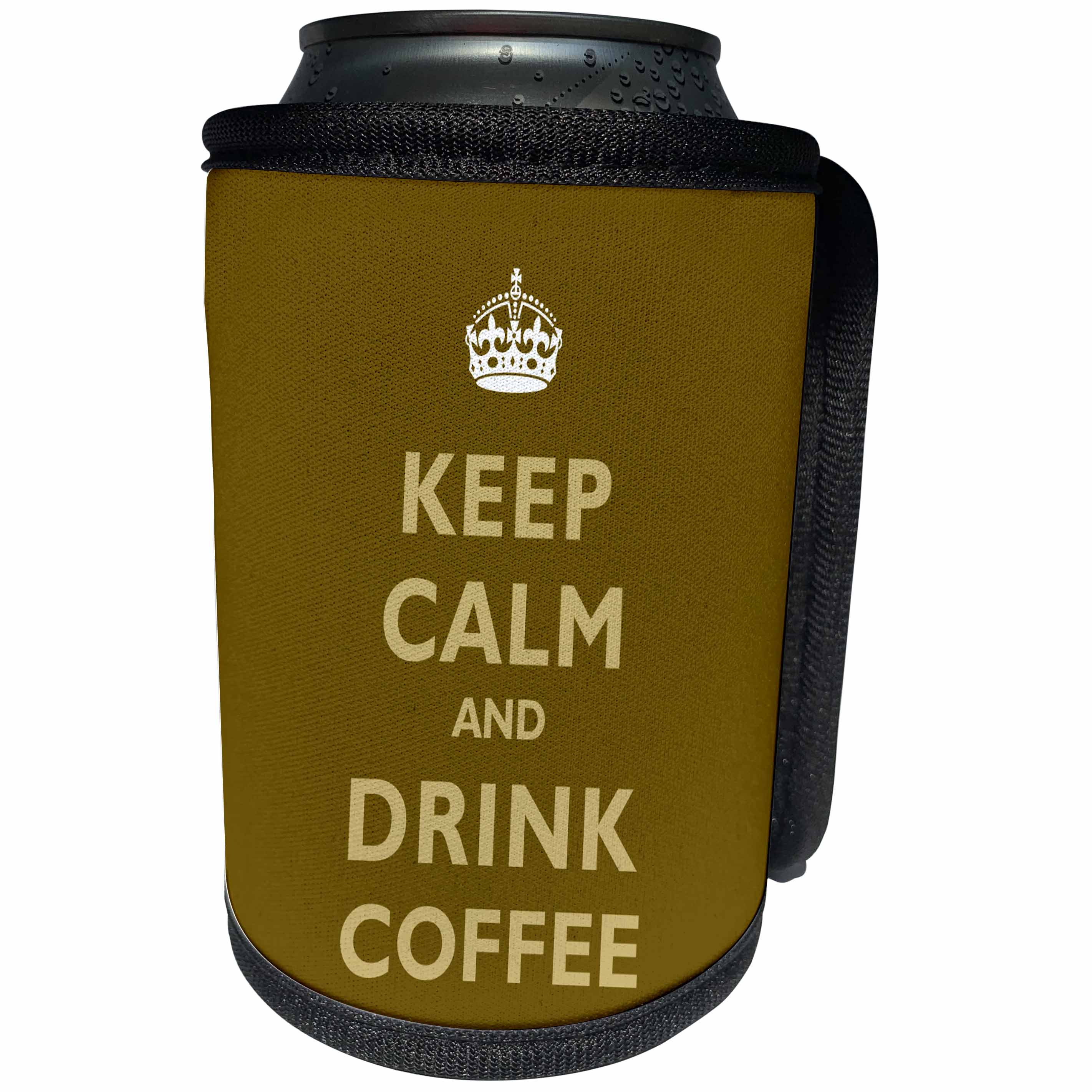 3dRose Russ Billington Designs - Keep Calm and Carry On Drink Coffee in Coffee Colors with white Crown - Can Cooler Bottle Wrap (cc_219234)