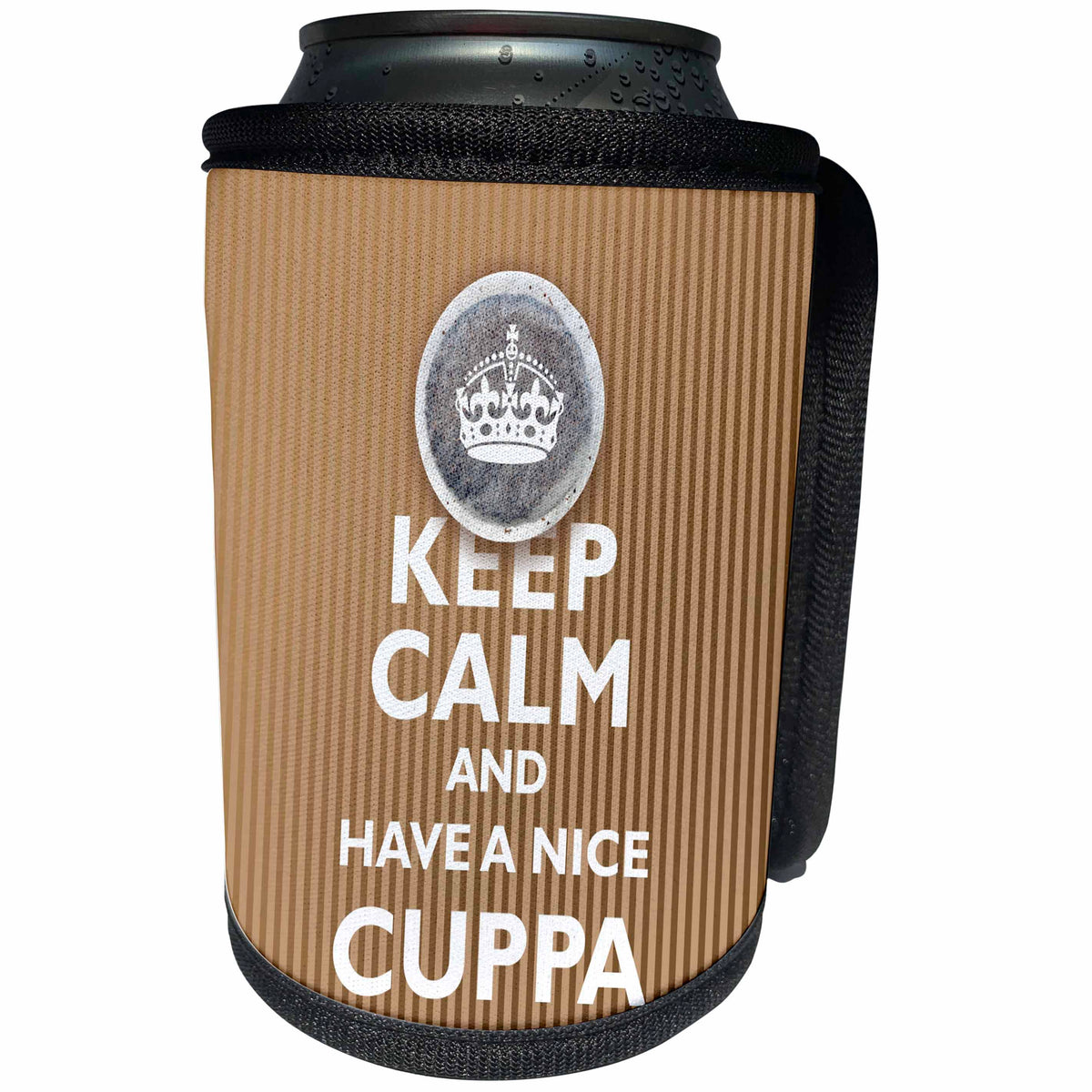 3dRose Russ Billington Designs - Keep Calm and Carry On Drink Tea- Have a nice Cuppa British Humor - Can Cooler Bottle Wrap (cc_219235)