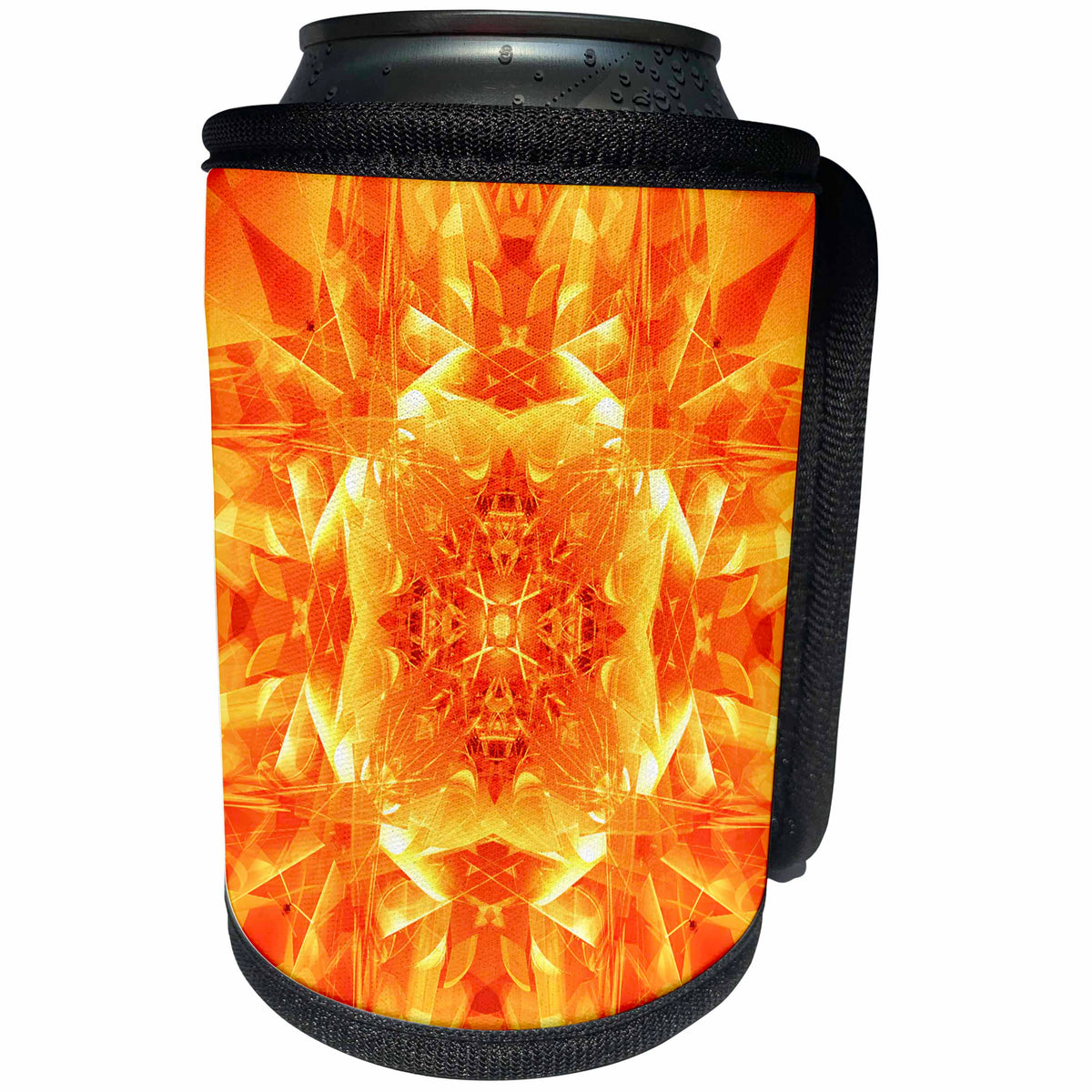 3dRose Perkins Designs Abstract - Orange Kaleidoscope digital mandala of orange glasses in brightly reflective design - Can Cooler Bottle Wrap (cc_21924)