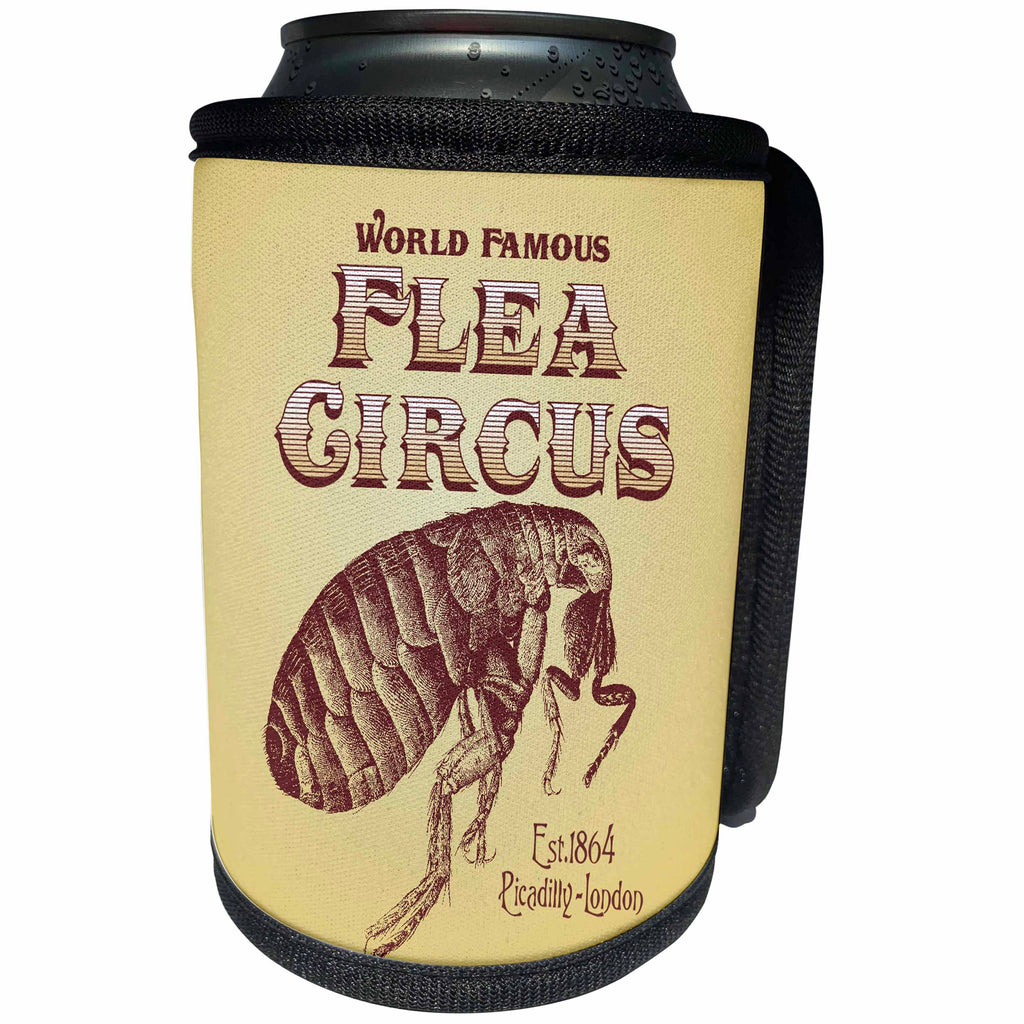 3dRose Russ Billington Designs - World Famous London Flea Circus on tonal ochre background - Can Cooler Bottle Wrap (cc_219245)