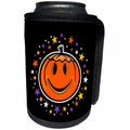 3dRose Russ Billington Designs - Fun Halloween Jack O Lantern Pumpkin with Purple Orange Stars - Can Cooler Bottle Wrap (cc_219250)