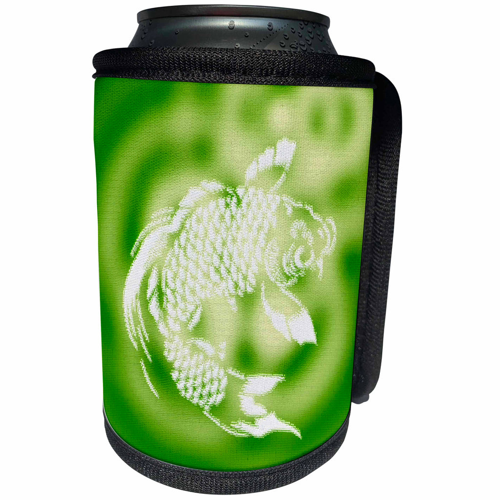 3dRose Russ Billington Designs - Pretty Koi Carp Fish over water ripples in Sage Green - Can Cooler Bottle Wrap (cc_219260)