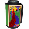 3dRose Russ Billington Designs - Pretty Art Nouveau Redhead Girl with red peacock feather dress - Can Cooler Bottle Wrap (cc_219262)