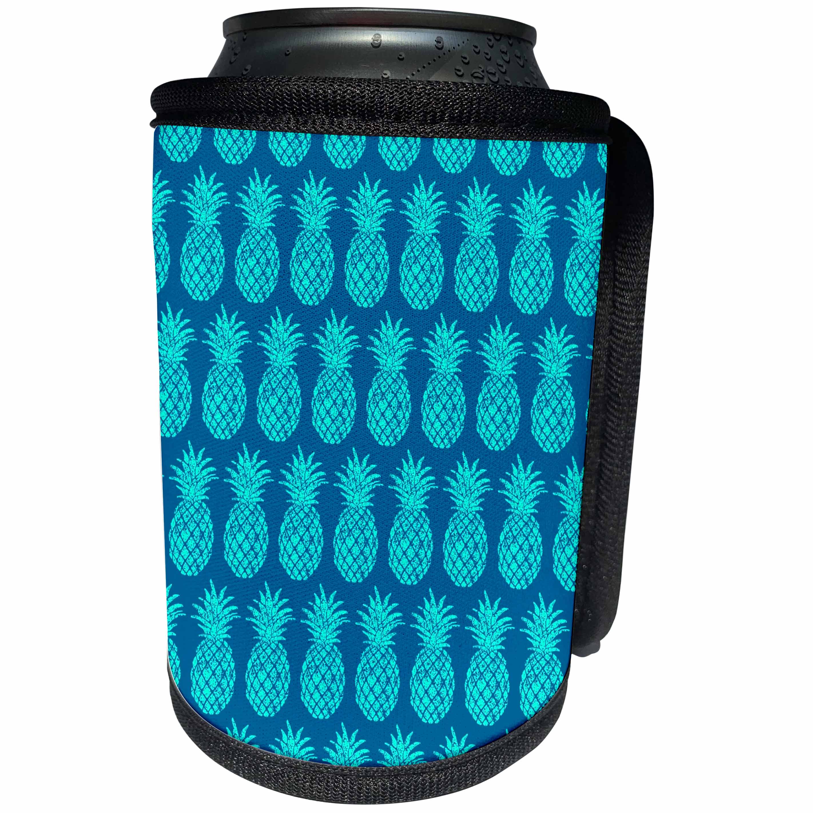 3dRose Russ Billington Patterns - Cool Tropical Pineapple Pattern in two tone aqua - Can Cooler Bottle Wrap (cc_219263)