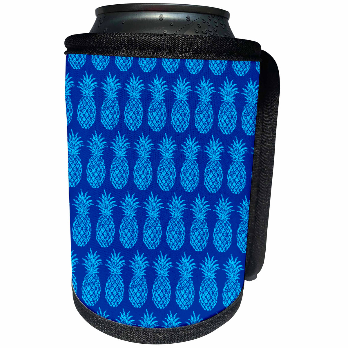 3dRose Russ Billington Patterns - Cool Tropical Pineapple Pattern in two tone Blue - Can Cooler Bottle Wrap (cc_219264)