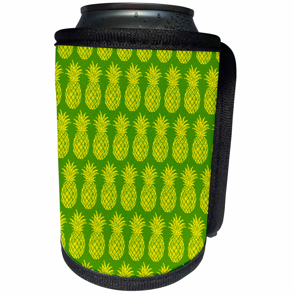 3dRose Russ Billington Patterns - Cool Tropical Pineapple Pattern in Green and Yellow - Can Cooler Bottle Wrap (cc_219267)