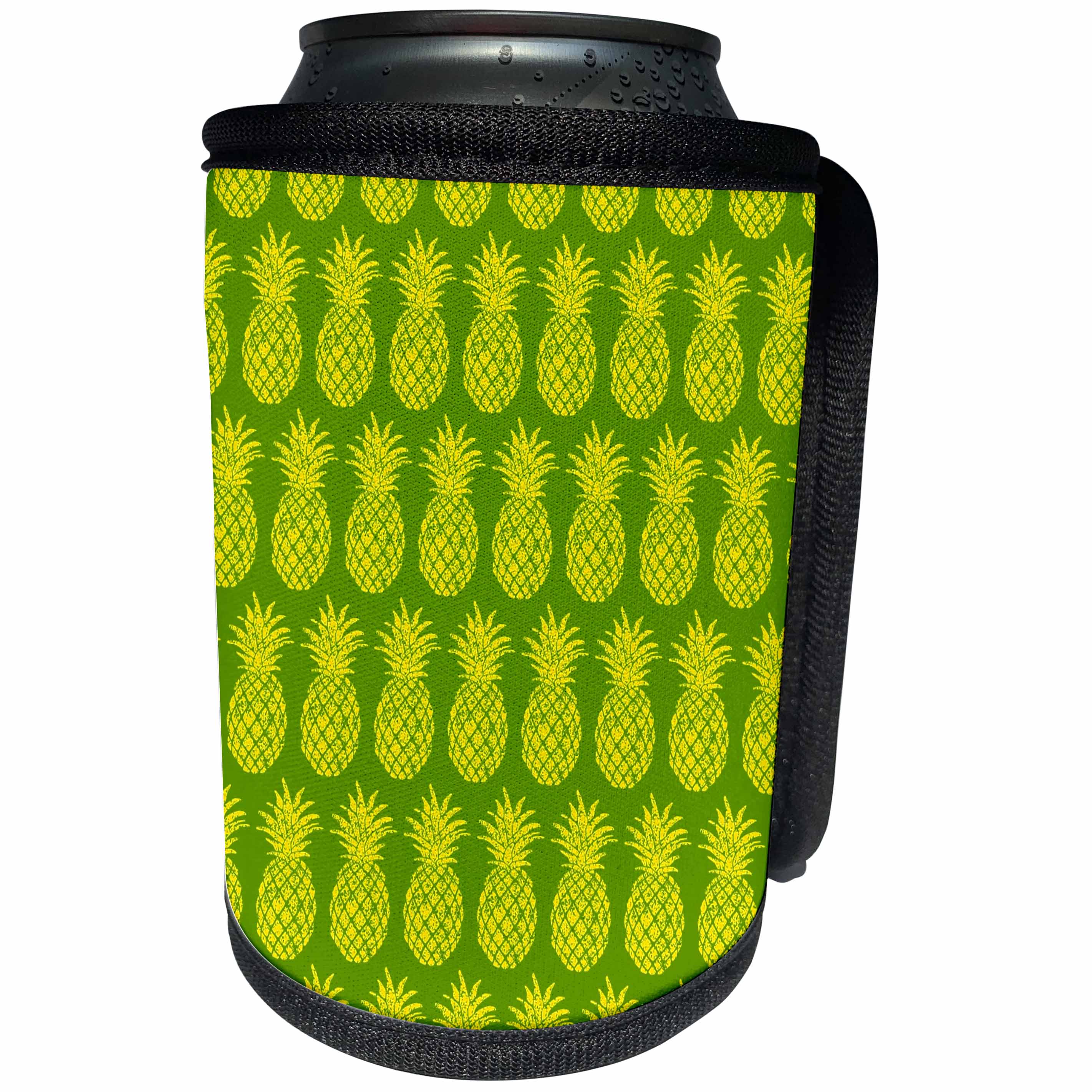 3dRose Russ Billington Patterns - Cool Tropical Pineapple Pattern in Green and Yellow - Can Cooler Bottle Wrap (cc_219267)