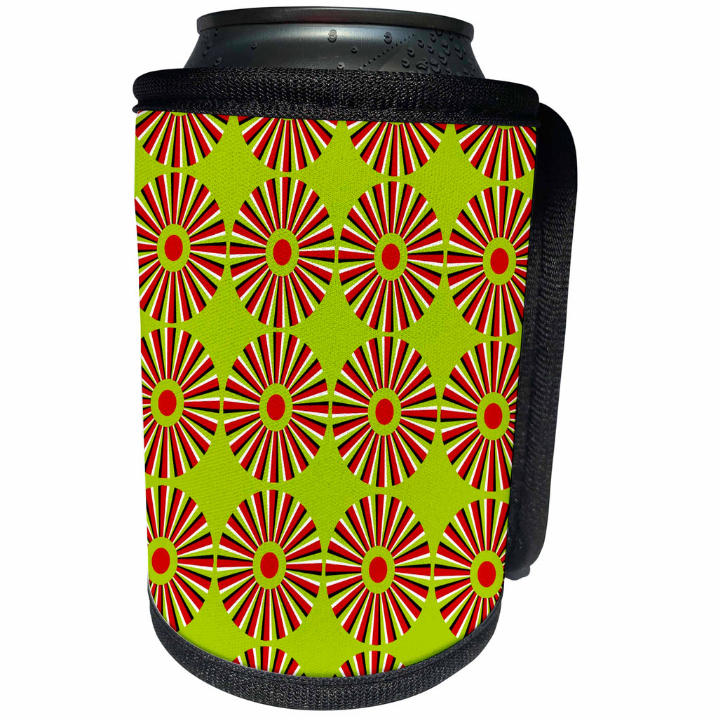 3dRose Russ Billington Designs - Optical Illusion of Rotating Wheels in Red White and Green - Can Cooler Bottle Wrap (cc_219268)