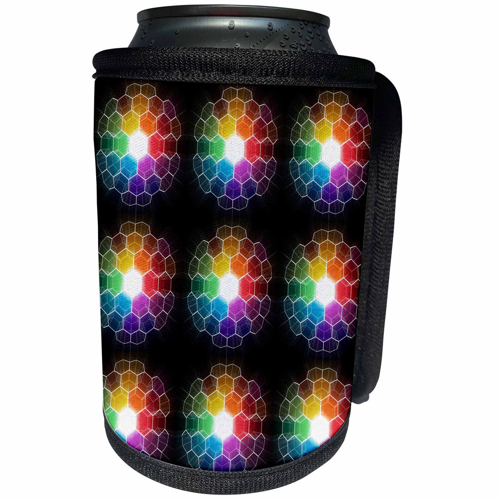 3dRose Perkins Designs Cities And Structures - Honeycomb Spectrum shows stylized burst of light through prism into honeycomb - Can Cooler Bottle Wrap (cc_21927)